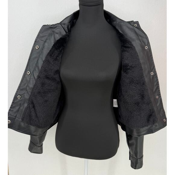 Sebby Collection Black Biker Moto Faux Vegan Leather with Faux Fur Lining Small - Picture 4 of 9